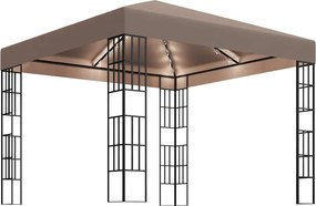 vidaXL Pavilion cu șiruri de lumini LED, gri taupe, 3x3 m