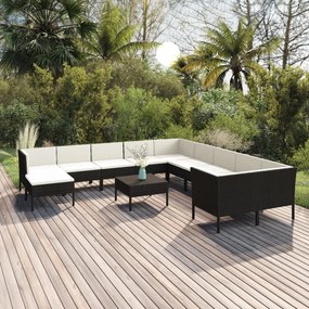 3094520 vidaXL Set mobilier de grădină cu perne, 12 piese, negru, poliratan