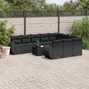 3254232 vidaXL Set canapele de grădină cu perne, 11 piese, negru, poliratan