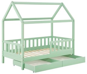 Patut Marli 90 x 200 cm cu 2 sertare si grilaj cu lamele - mentol