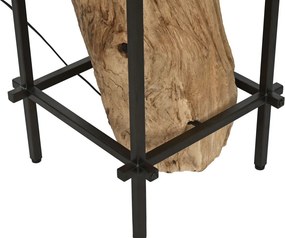 Lampadar din lemn de tec lucrat manual, natur, cu picior sculptat și raft din metal negru, finisaj natural, 200 x 75 x 75 cm, „Valencay”