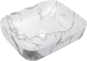 Lavoar pe blat Invena Florina dreptunghiular 51 cm alb finisaj marmura