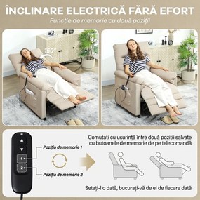 HOMCOM Fotoliu Relaxant Electric cu Masaj și Încălzire, cu Suport pentru Picioare, Silențios, Reclinabil 150° în Material Catifelat Prietenos cu Animalele, cu Funcție de Memorare, 2 Telecomenzi pentru Sufragerie, Bej | Aosom Romania