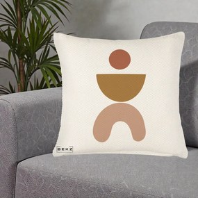 Perna Decorativa Geometric Boho Disc si Arc, 40x40 cm, Crem Reliefat, Husa Detasabila, Perna Inclusa, BEKZ®