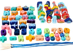Jucării din lemn cu forme și numere, 138 buc.
