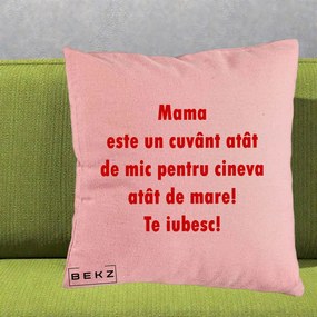 Cadou pentru Mama - Perna Personalizata Mama Cuvant Mic, 40x40 cm, Roz, Husa Detasabila, Perna Inclusa, BEKZ®
