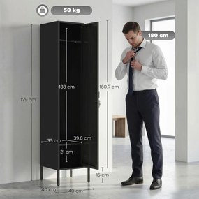 HOMCOM Spind metalic cu ușă închisă cu cheie și bară pentru haine, spind metalic individual pentru acasă sau birou, Negru | Aosom Romania