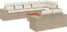 vidaXL Set canapele de grădină, 9 piese, cu perne, bej, poliratan