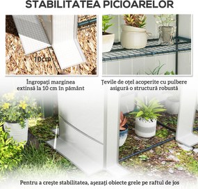Outsunny Seră de Grădină cu 2 Uși Rulabile, Raft cu 3 Niveluri și Buzunare Laterale, Alb și Gri | Aosom Romania