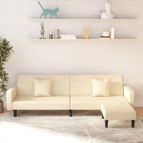 3081852 vidaXL Canapea extensibilă 2 locuri, 2 perne&taburet, crem, catifea