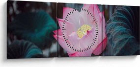 Tablou cu floare roz (cu ceas) (90x30 cm)