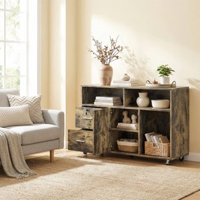 HOMCOM Dulap pentru Imprimantă pe Roți cu 2 Sertare, Încuietoare cu Cheie, 3 Rafturi și Dulap, pentru Documente de Birou și Studiu, 100x35x65 cm, Maro Rustic | Aosom Romania