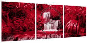 Tablou - Cascade indoneziene în roșu (cu ceas) (90x30 cm)
