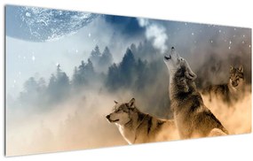 Tablou - lupii urlând la lună (120x50 cm)