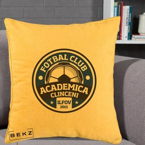 Perna Personalizata Academica Clinceni Fotbal Club, 40x40 cm, Galben, Husa Detasabila, Perna Inclusa, BEKZ®