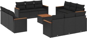vidaXL Set mobilier de grădină cu perne, 13 piese, negru, poliratan