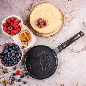 Plită pentru clătite Klausberg KB 7973, 18 cm, Fund în relief cu pisicuță, Acoperire antiaderentă, fără PFOA, Inducție, Negru