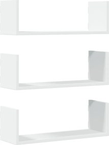 vidaXL Rafturi de perete, 3 buc., alb, 58x18x18 cm, lemn prelucrat