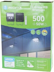 Aigostar -LED Lampă stradală solară cu senzor LED/50W/3,2V 1000mAh 6500K + telecomandă