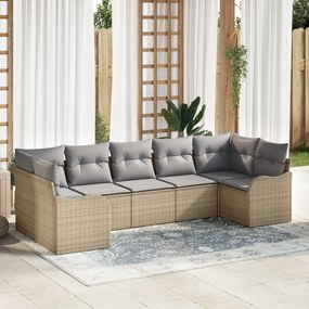 vidaXL Set de canapele pentru grădină cu pernă 7 pcs Bej Rattan poli