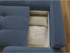 Colțar albastru extensibil/cu spațiu de depozitare cu tapițerie din chenille (cu colț pe partea stângă/cu șezlong) Roxelane – Bobochic Paris