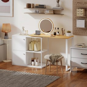 HOMCOM Birou în formă de L, birou de colț rotativ 360° cu 2 dulapuri de depozitare, 2 rafturi deschise, masă pentru calculator pentru spații mici, birou, living, 150x40x75 cm, Alb | Aosom Romania