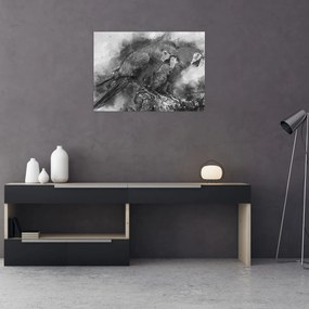 Tablou pe sticlă - Acuarelă papagali (70x50 cm)