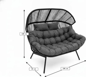 Canapea de gradina AURELO cu doua locuri 146 cm, neagra
