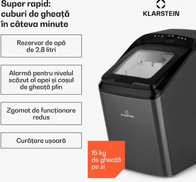 Klarstein Partytime, aparat de gheață, gheață curată, 15kg / 24h, oțel inoxidabil