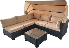 Set mobilier din ratan pentru grădină Avenberg GALIA negru/albastru + huse bej