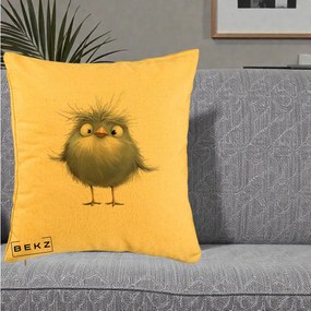 Perna Decorativa Pui Gri Pufos Zbarlit, 40x40 cm, Galben, Husa Detasabila, Perna Inclusa, BEKZ®