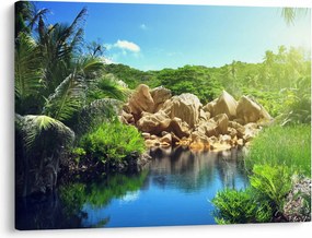 Tablou cu lac în jungla din Seychelles (70x50 cm)