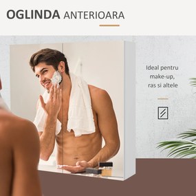 kleankin Dulap de Baie cu Oglindă, 2 Uși Soft Close, 60x15x60 cm, Rafturi Ajustabile, Dulap Suspendat cu Economisire de Spațiu, Alb Lucios | Aosom Romania