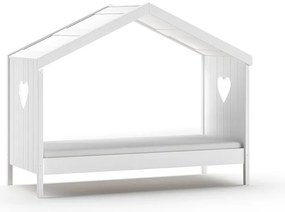 Set AMORI în alb format dintr-un Pat copii Vipack fără cap (90 x 200 cm) și protecție împotriva căderii.
