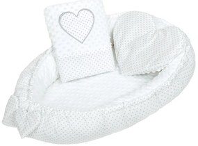 New Baby Cuib de lux cu pernă și pătură din MinkyHeart, alb