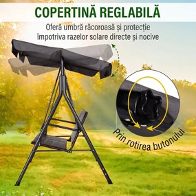 Outsunny Balansoar Hollywood, Balansoar de Grădină cu Baldachin, Acoperiș Reglabil, Negru + Maro + Gri | Aosom Romania