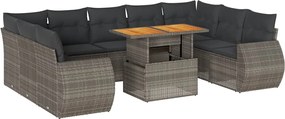 vidaXL Set mobilier de grădină cu perne, 10 piese, gri, poliratan