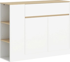 HOMCOM Bufet de Bucătărie cu 2 Uși, Raft Reglabil, 2 Sertare și 3 Compartimente Deschise, 106x30x81,2 cm, Alb | Aosom Romania