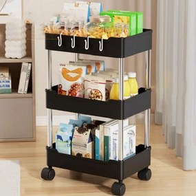 Raft plastic pe roti SHELFAST 38x20,5x88 cm negru