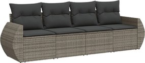 vidaXL Set canapea de grădină cu perne, 4 piese, gri, poliratan
