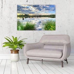 Tablou cu lac și trestie (90x60 cm)