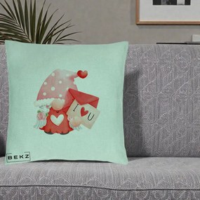 Cadou Romantic - Perna Personalizata I Love You Gnome Valentine cu Scrisoare, 40x40 cm, Verde Menta, Husa Detasabila, Perna Inclusa, BEKZ®