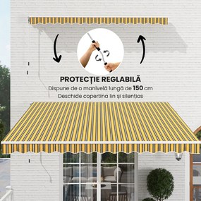 Outsunny Copertină Pliabilă pentru Exterior, Copertină Tip Roll-Up cu Deschidere Manivelă, 350x250 cm, Galben | Aosom Romania