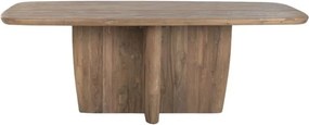 Masă dining dreptunghiulară din lemn de tec reciclat, natur, 10 locuri, cu bază centrală în cruce, 78 x 220 x 110 cm, „Grand Loft”