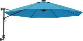 vidaXL Umbrelă de soare montate pe perete cu LED-uri Sea Blue, 290 cm