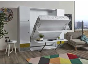 Pat rabatabil dublu cu birou Diva (LOFT) Double Table (140X190) - FARA DULAPURI LATERALE - Alb Mat