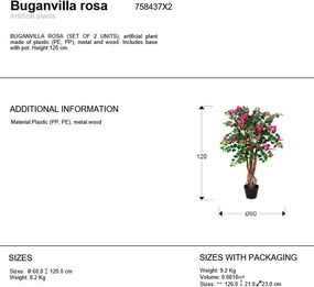 Set de 2 plante artificiale, Bougainvillea roz H-120cm