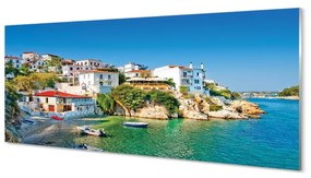 Tablouri pe sticlă Grecia clădirilor Coasta Mării