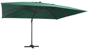 Umbrela suspendata cu LED si stalp aluminiu verde 400x300 cm