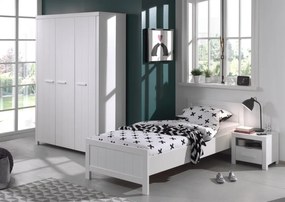 Set Mobilier Cameră Copii ERIK: Pat 90x200 cm, Dulap 3 Uși și Noptieră, Alb – Vipack